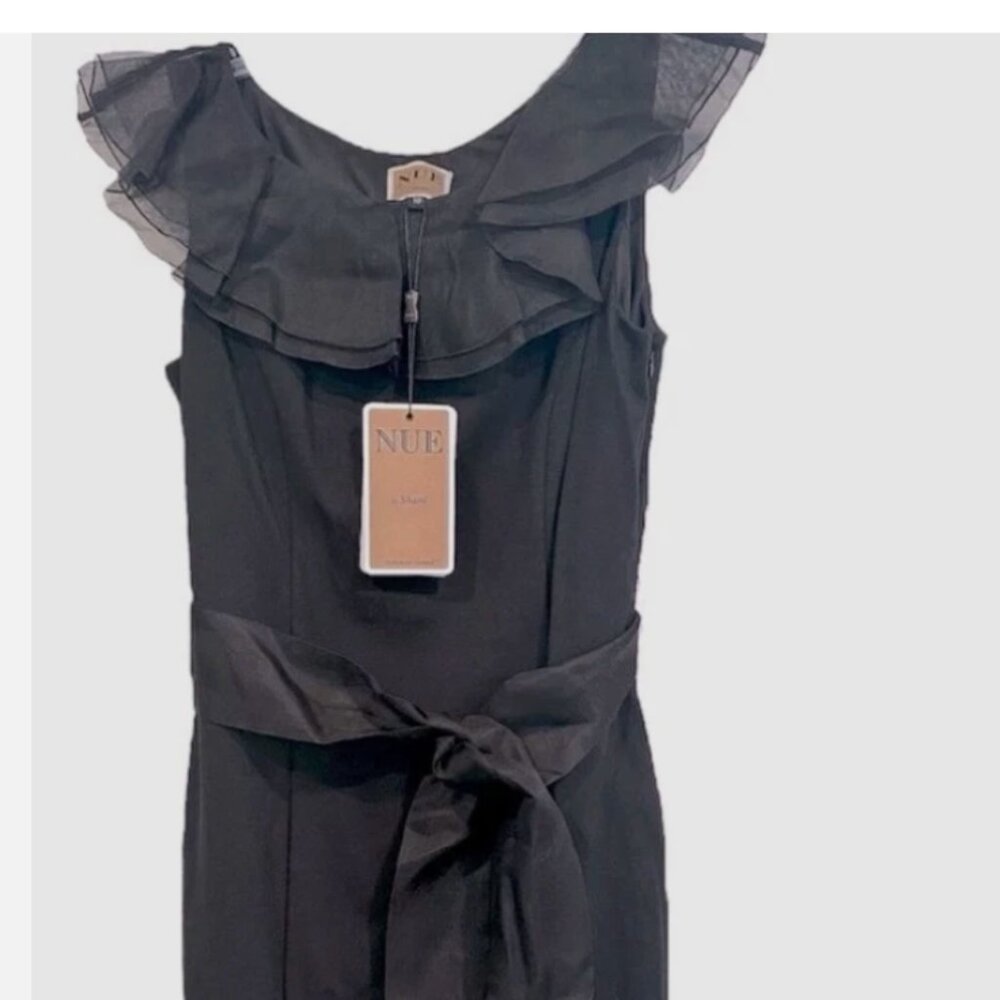 NWT Nue by Shani Elegant Black Ruffle Shapewear Midi Dress Size 6